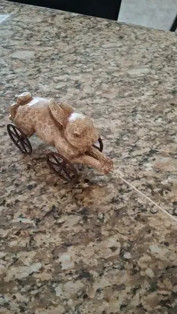 Vintage Wooden Rabbit Pull Toy – Folk Art Bunny on Metal Wheels