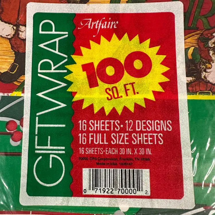 Artfaire Christmas Flat Wrapping Paper 100 sq feet, 16 30x30 sheets, 12 Designs