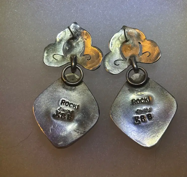 Vintage Rocki Gorman Sterling Rhodochrosite and Garnet Earrings