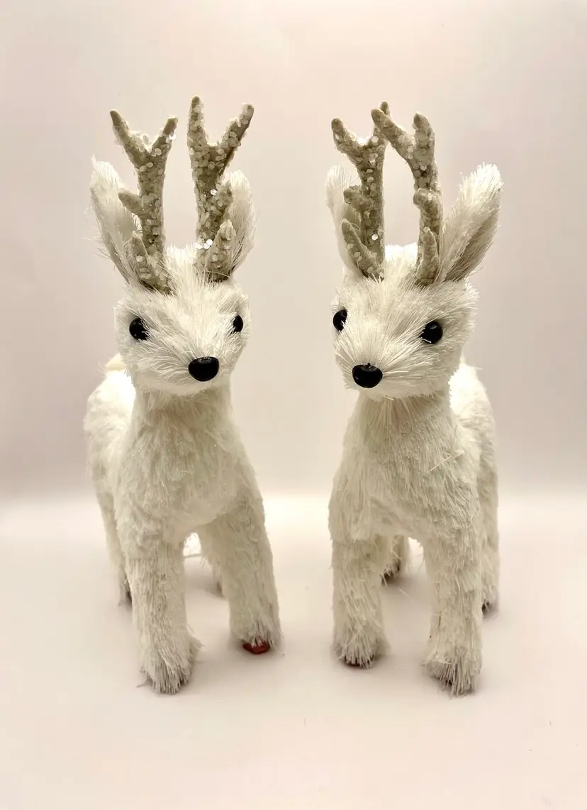 REINDEER, 2, Winter Snow White, Sisal/Glitter, Christmas Woodland Holiday Decor