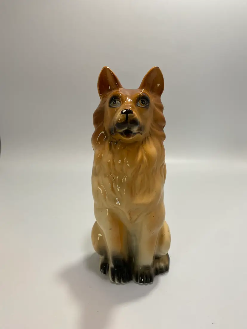 Vintage Ceramic Plush German Sheperd Dog Figurine 'Pacific Japan' 8" H