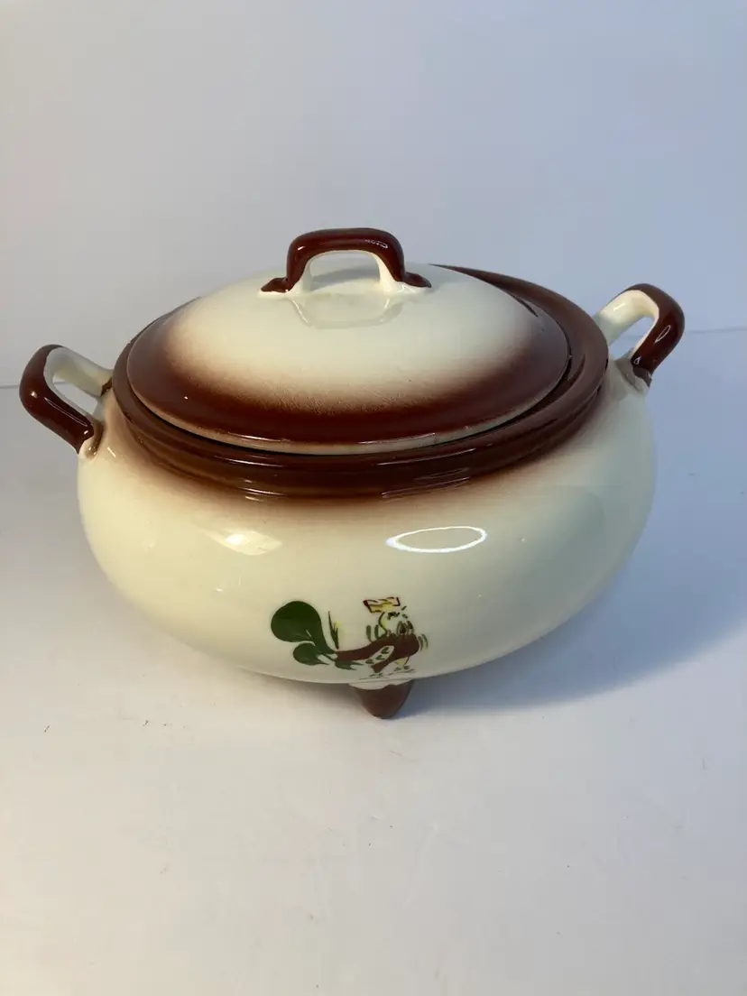 Brock Of California Footed Vegetable/Bean Pot With Chicken