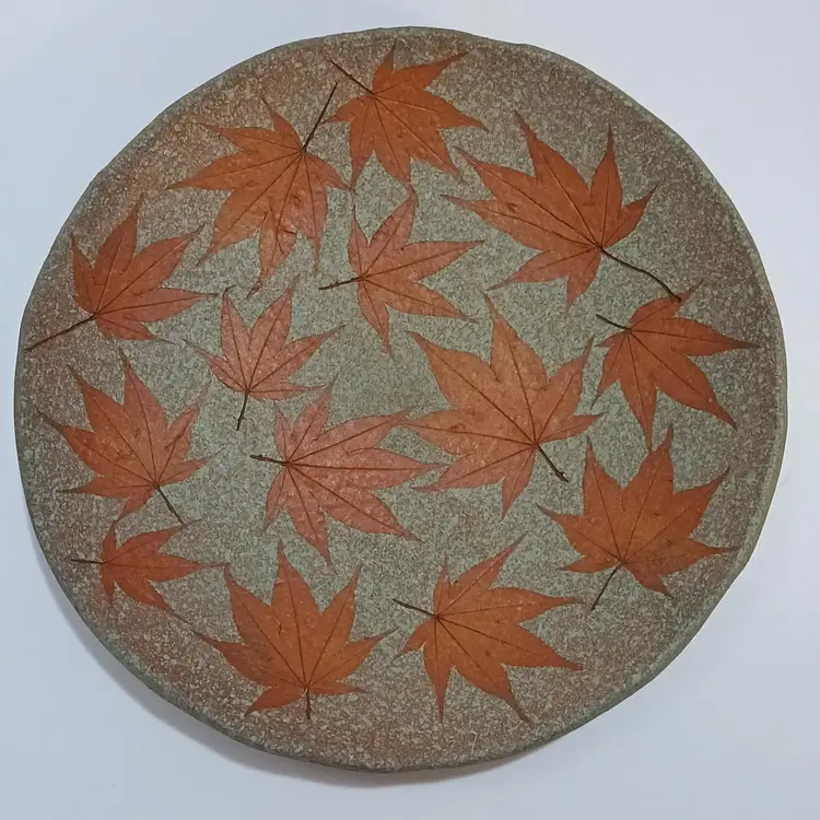 Vintage Handmade Pottery Bowl With Leaf Imprints; Signed SD 2005