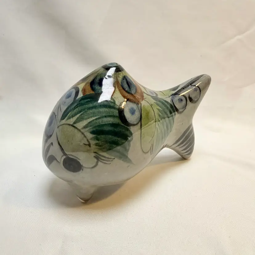 Vintage Tonala Mexico Fish Pottery Figurine Handmade Mexican Folk Art Ceramic Decor