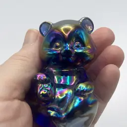 Fenton Plum Opalescent Carnival Glass Bear Figurine, 2-3/4” Tall