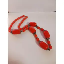 Carnelian Gemstone and Silver, Bright Orange in Color Necklace