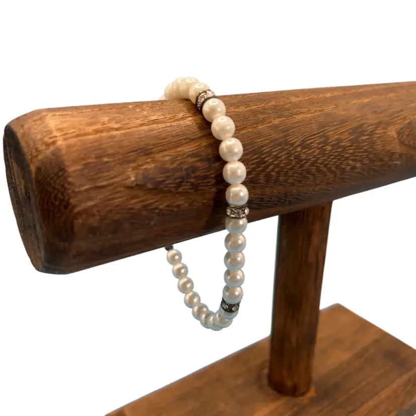 Faux Pearl Bracelet, Lobster Clasp 7” Long