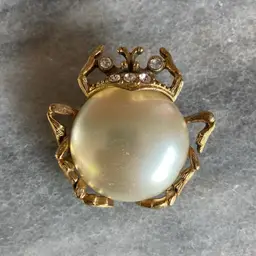 Figural Beetle Brooch Faux Pearl and Rhinestones