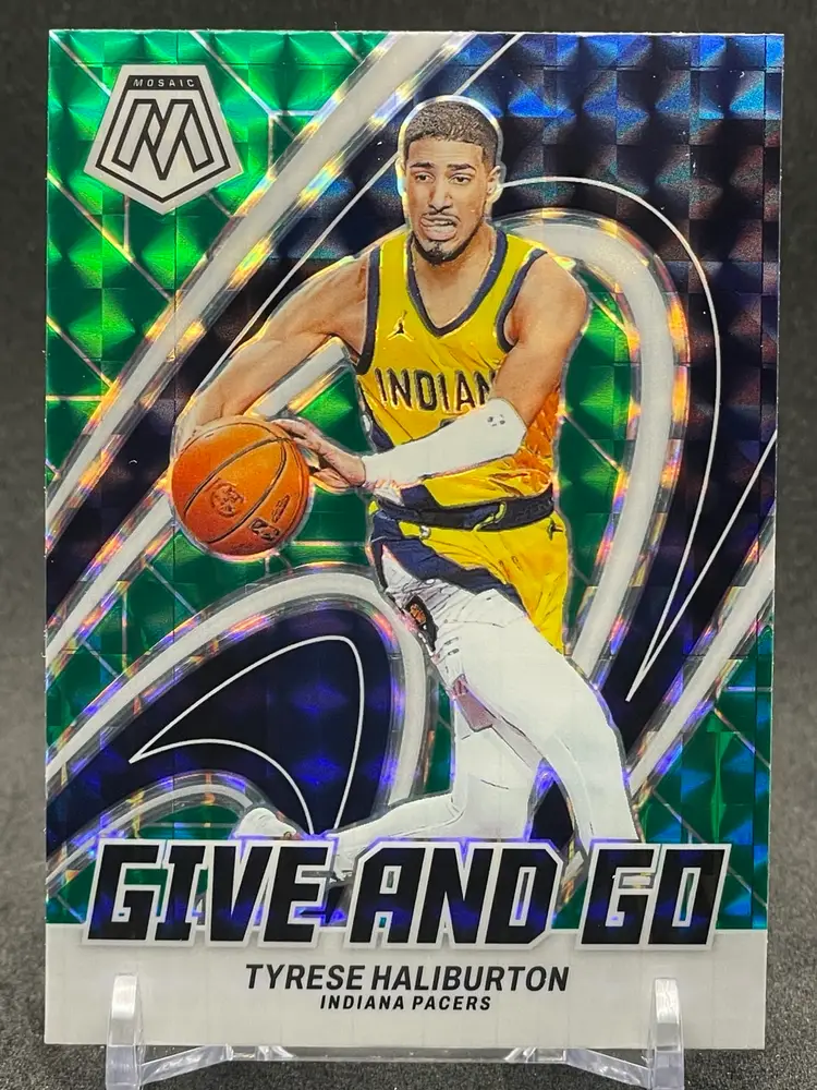 Tyrese Haliburton 2023-24 Mosaic Give and Go #7 Green Mosaic Prizm