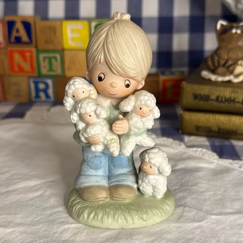 HOMCO 1444 Boy Holding Lambs Porcelain Figurine