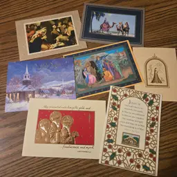 1980/90s- 10 USED Religious Christmas cards- Shiny Accents! -Crafts
