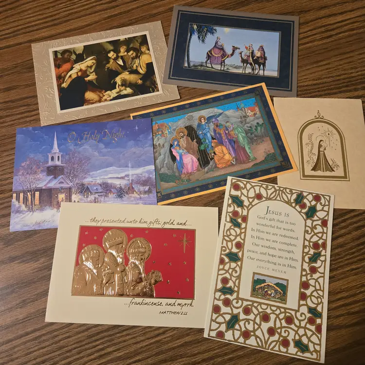 1980/90s- 10 USED Religious Christmas cards- Shiny Accents! -Crafts