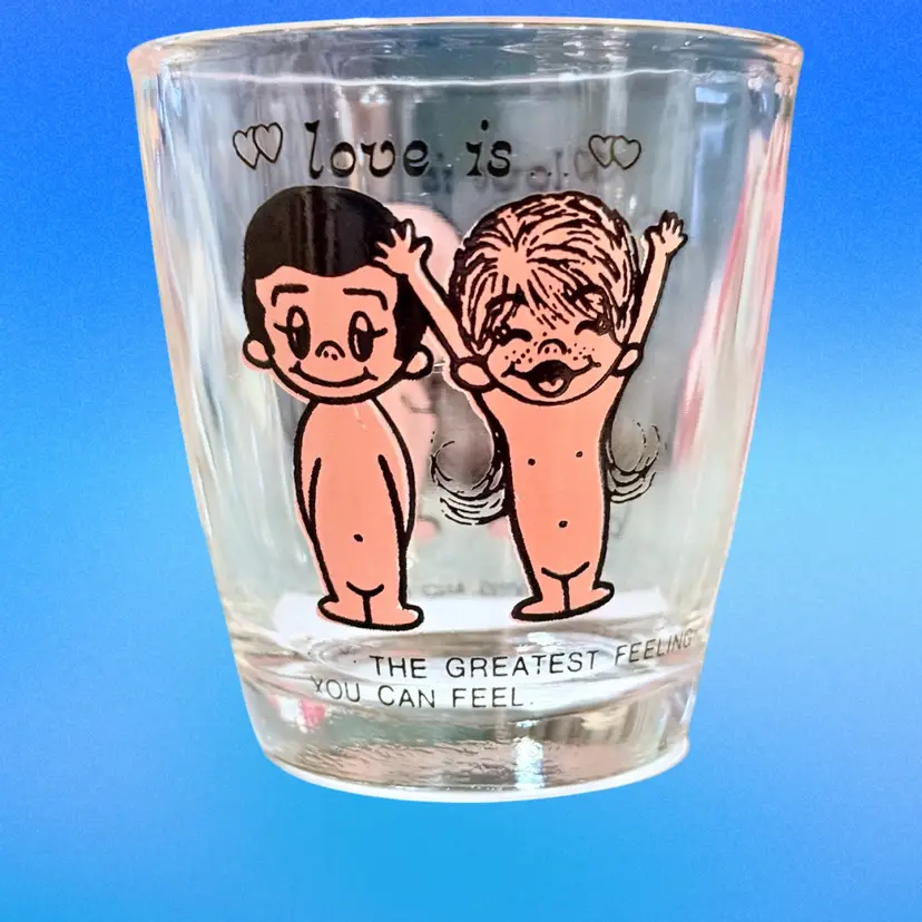 Vintage Signed Kim Casali Love is...Giving And Forgiving Cartoon Los Angeles Times 6oz Retro Glass (1970s)