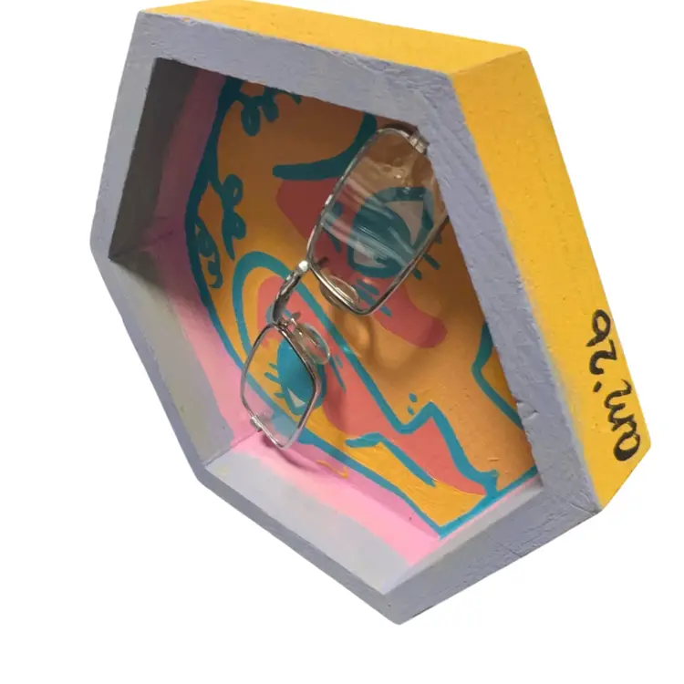 Hand painted On Wood With 3D Art Elements: “I See You” Series, #1, Signed By Artist, Wall Hanging Or Shelf Sitter