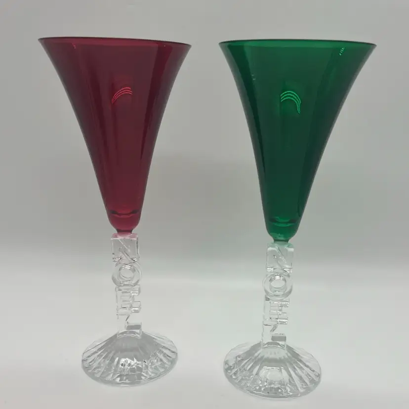Cristal d’Arques NOEL Red Green Christmas Champagne Flutes 