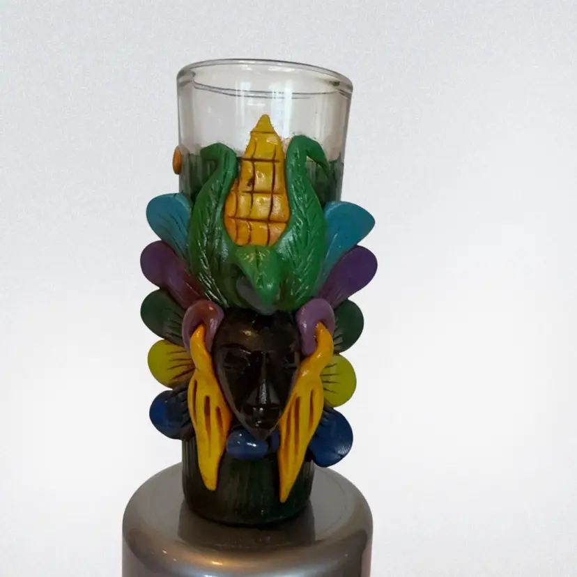 Aztec Mayan Warrior Tribal Bar Shot Glass Mexico 4" Tall