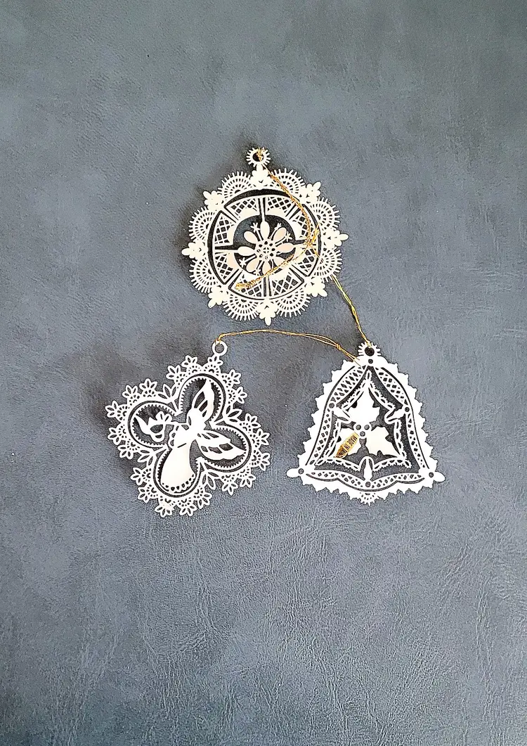 Three Snow Flake Design Christmas Tree Ornaments