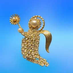 Eisenberg Ice Gold Tone White Rhinestone With Faux Pearls Angel