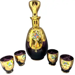 Vintage Bohemian Amethyst & Gold Decanter Set