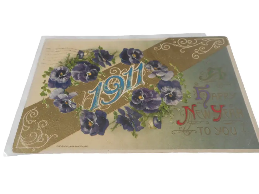 Vintage 1911 New Year's Postcard posted Floral Embossed