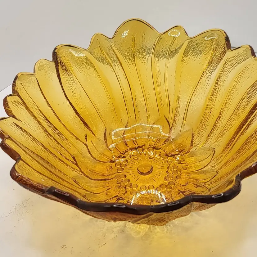 1960's Indiana Glass Vintage Amber Glass Sunflower Bowl 3" x 7"