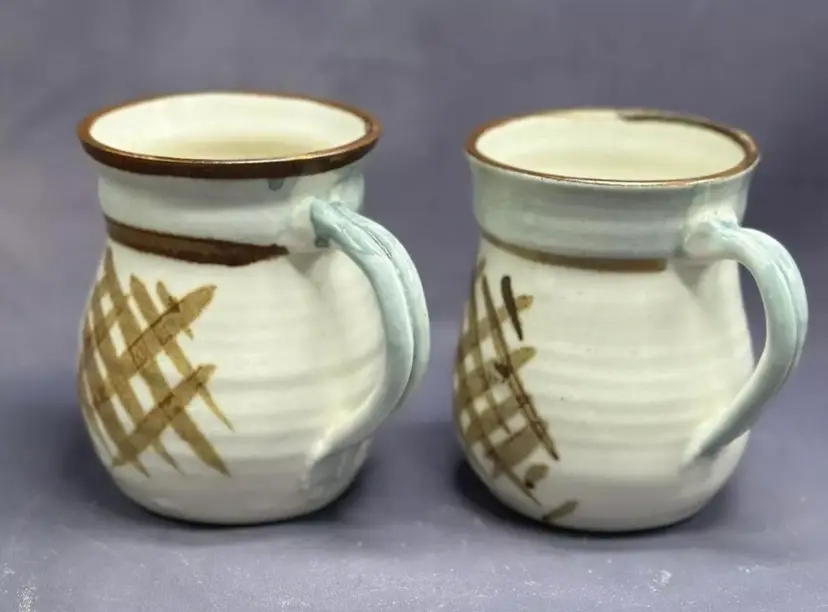 Art Pottery Pair Of Handmade Coffee Espresso Mugs Beautiful Design