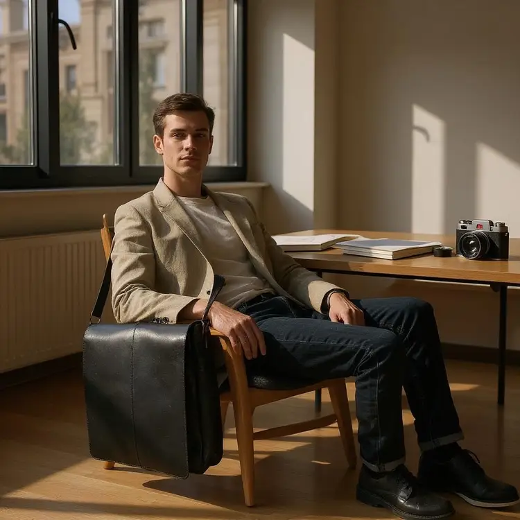 E Elton  Leather Black Messenger Bag Men’s Shoulder New-$250