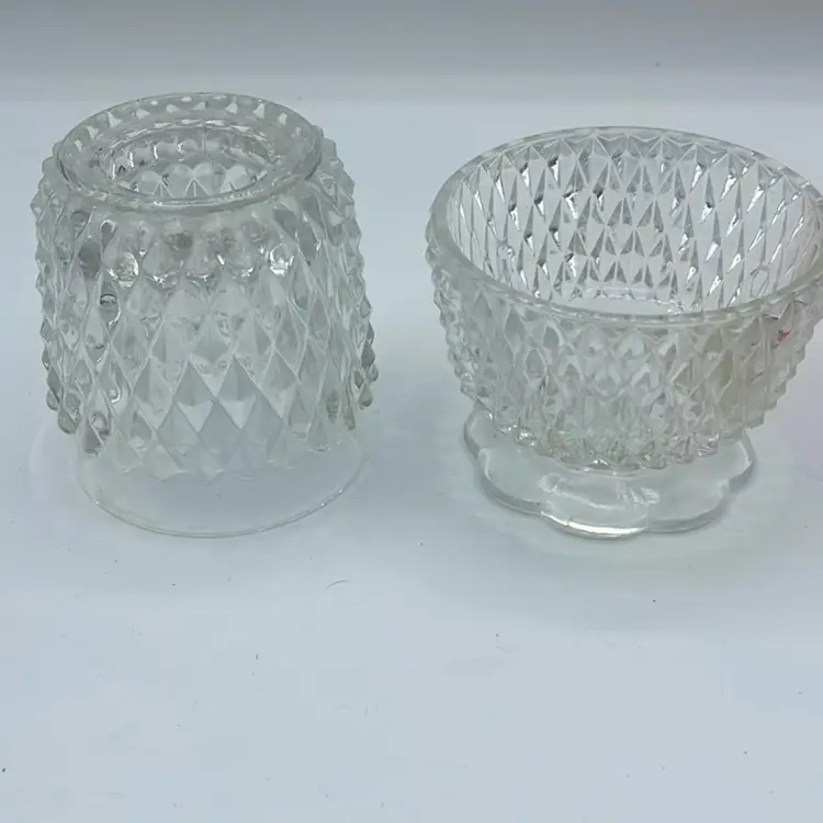 VINTAGE Fairy Lamp Indiana Clear Glass Diamond Point Candle Holder 5 1/2 Inch