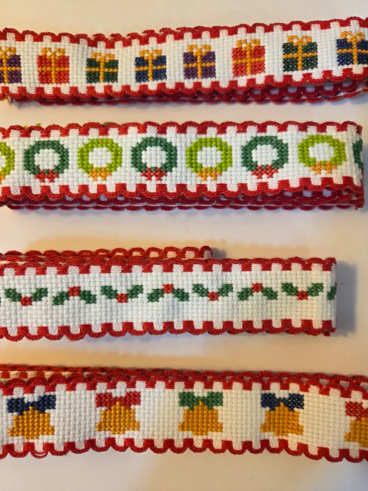 Lot of Cross-stitched Christmas Themed Ribband Trim