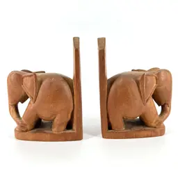 Wooden Carved Elephant Bookends