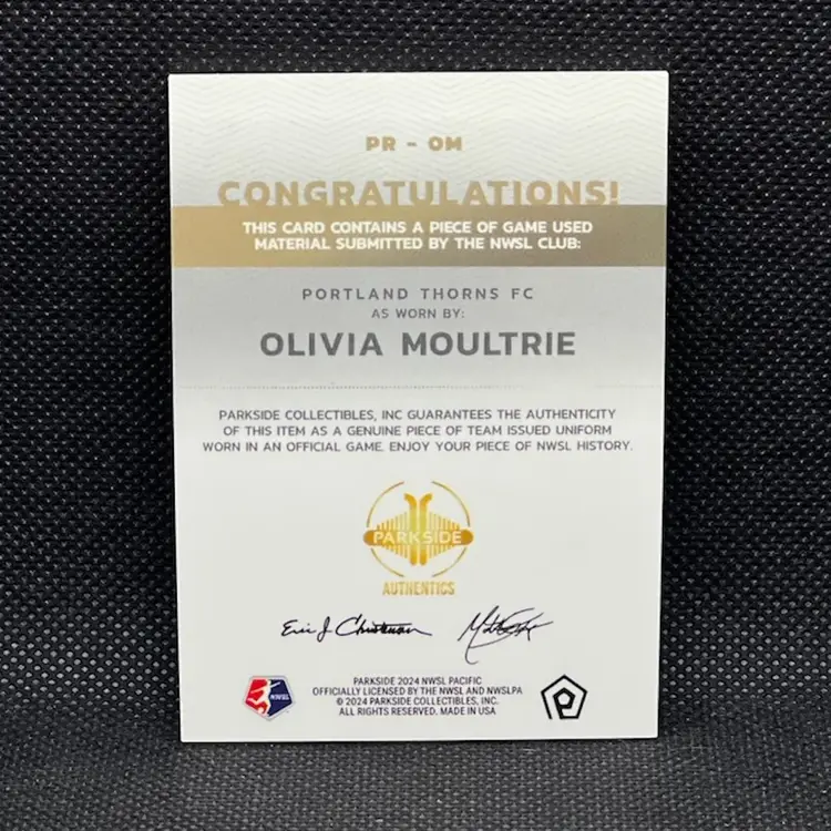 Olivia Moultrie 2024 Parkside Pacific Relic Portland Thorns Soccer Card