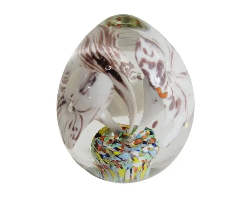 Vintage Hand Blown Paperweight Egg Shaped Art Glass Jack in Pulpit Flower