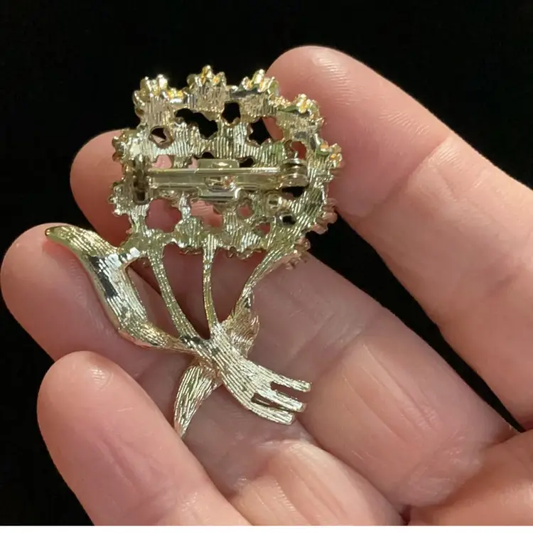 Vintage Silvertone  Floral Bouquet  Brooch With AB Glass Rhinestones.