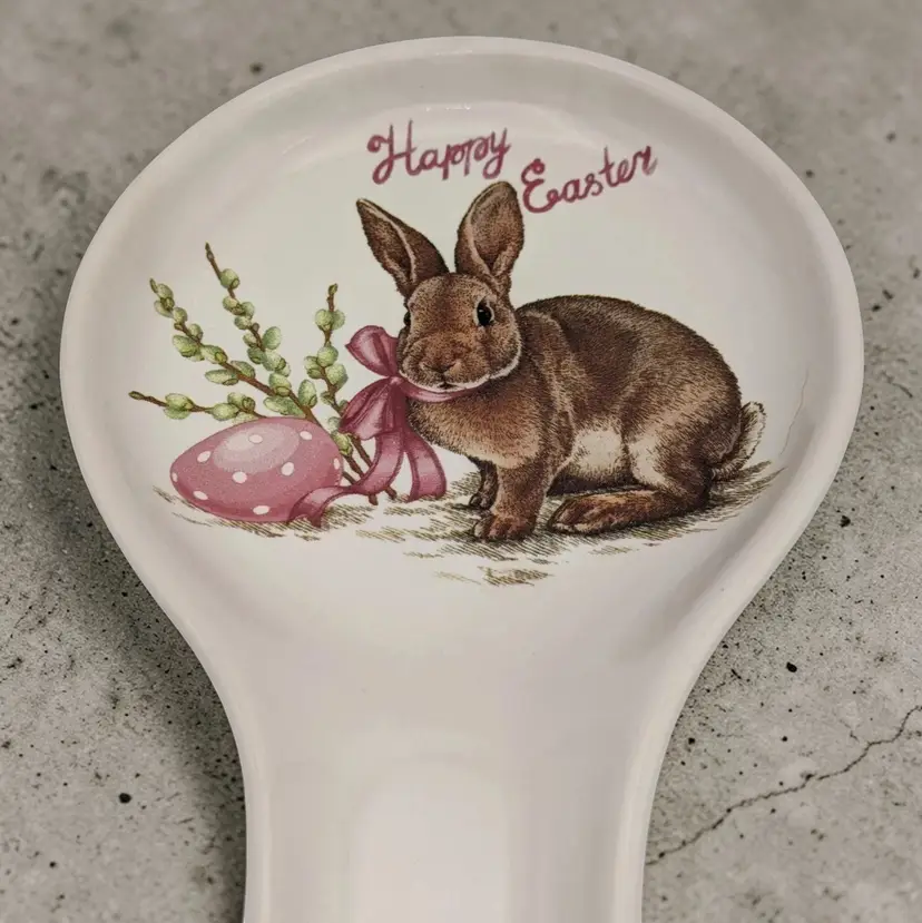 Bunny Rabbit Happy Easter Pink Egg Ceramic Spoon Rest Ceramica Cuore Italy Cute