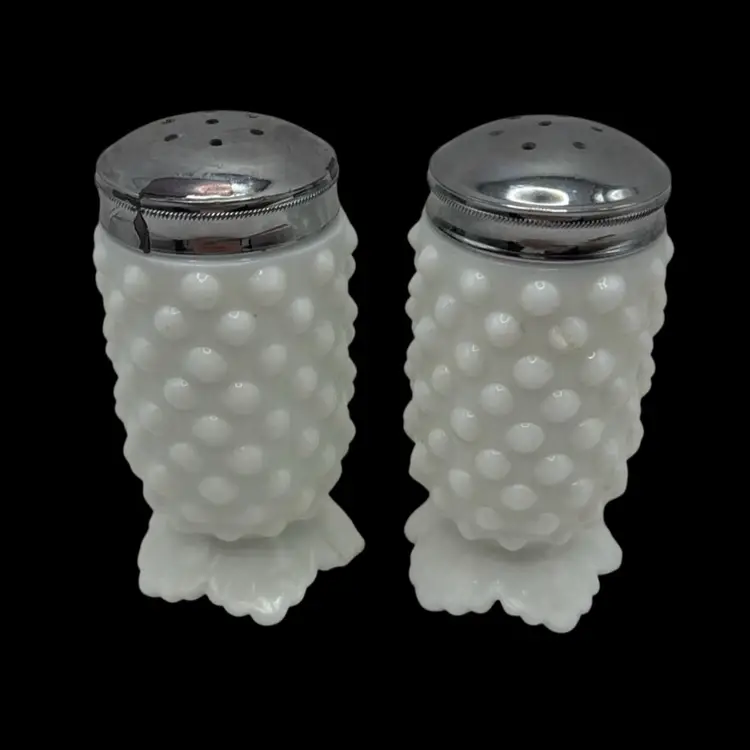 Vintage Fenton Hobnail White Milk Glass Salt And Pepper Shakers, 3-1/2” Tall