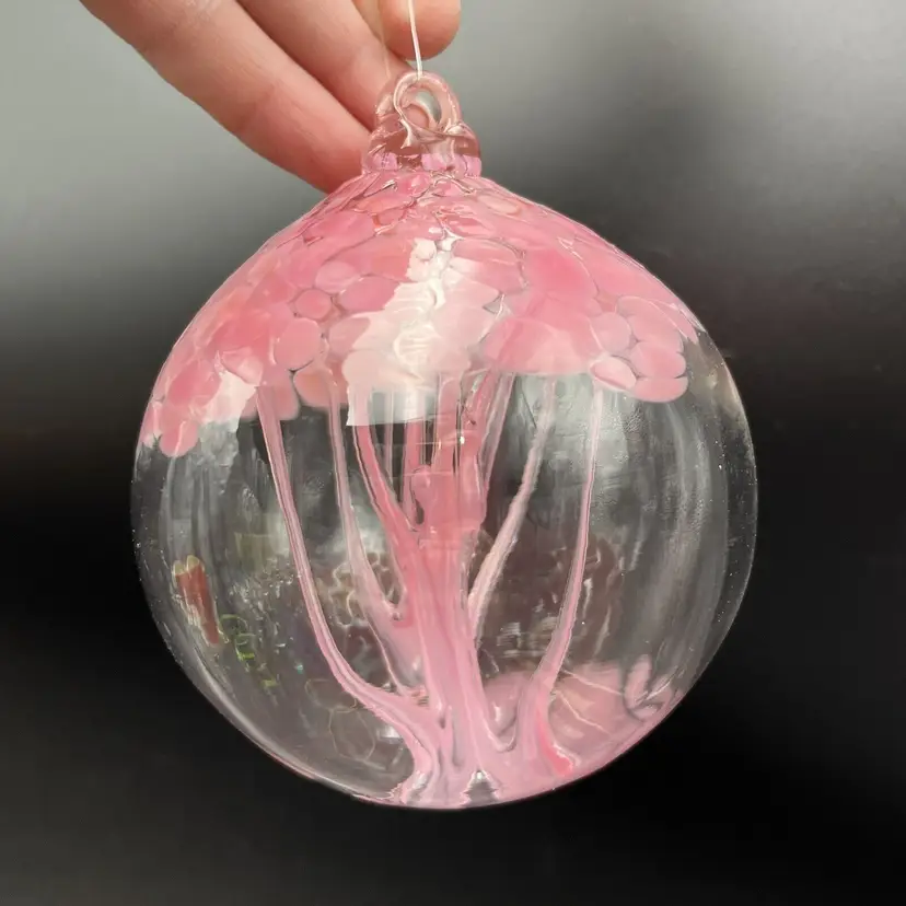 Hand Blown Glass Friendship Tree Of Hope Life Witch Ball Pink Orb Web Tendrils Ornament