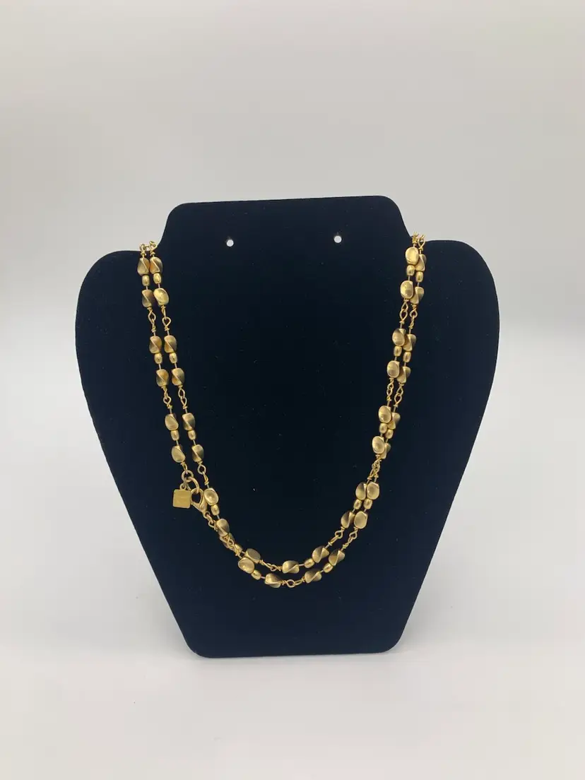 Long Vintage ANNIE KLEIN Necklace 36” Gold Tone Nuggets With Barrel Spacer Beads