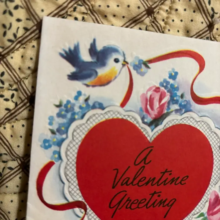 Vintage Heart Bluebird Valentine Card Used And Signed.