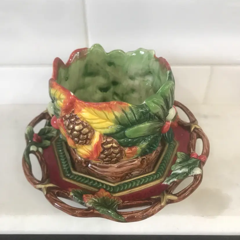 Vtg Fitz & Floyd Christmas Decor Candle Stick & Plate