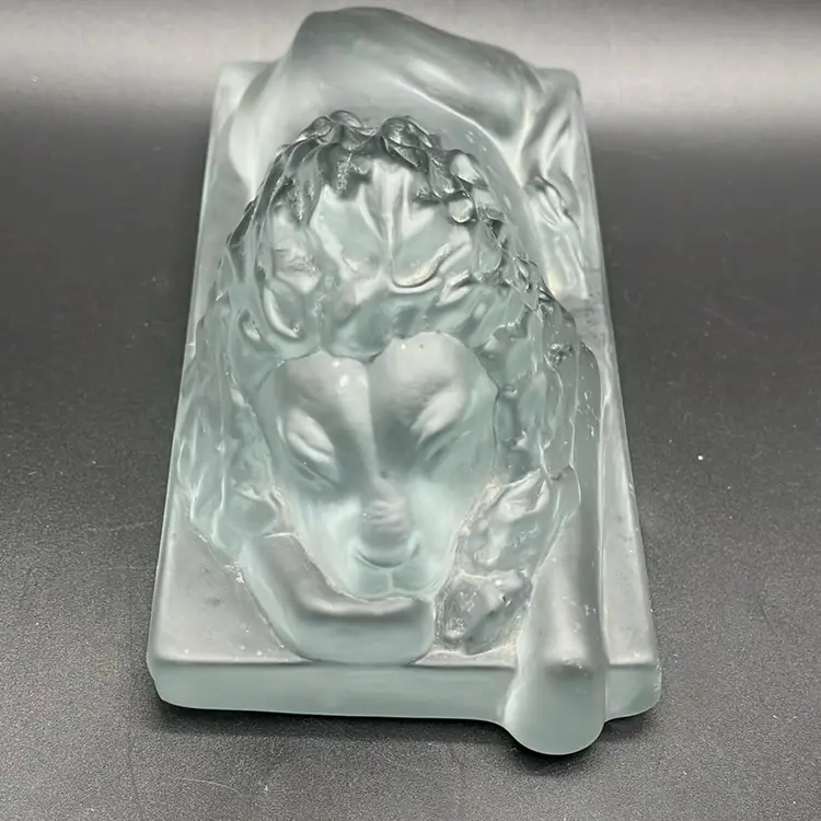 Laying Lion Large Heavy Viking Glass Paperweight AS IS