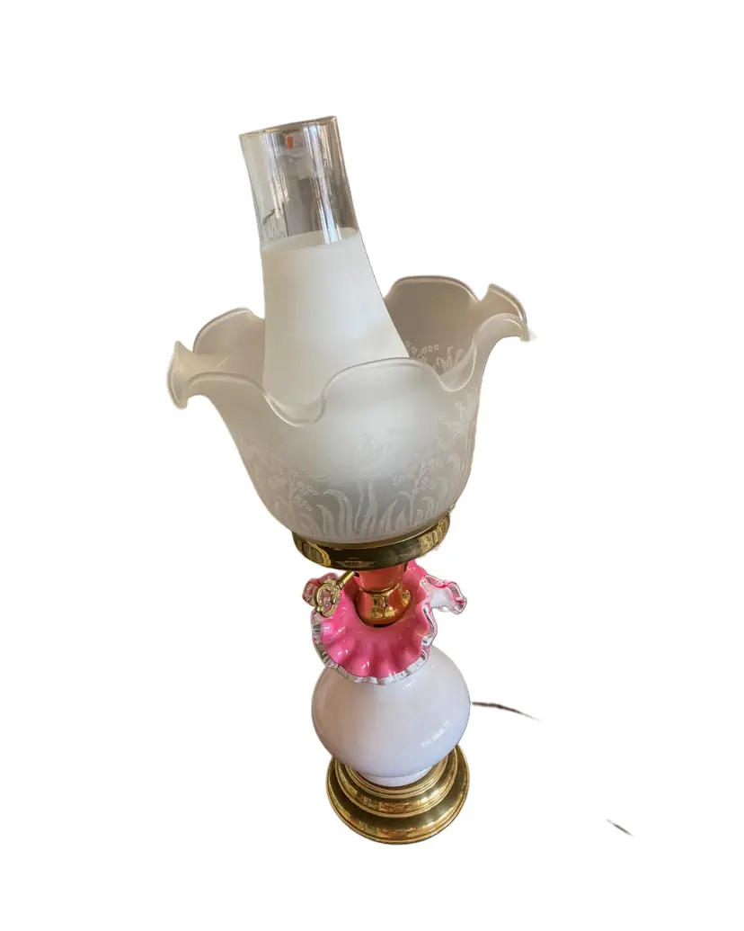 Vintage Fenton Snow Crest Small 12"×5" Table Lamp Cranberry/Clear on White