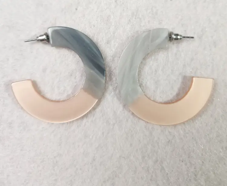 Pink/Grey Acrylic Hoop Earrings