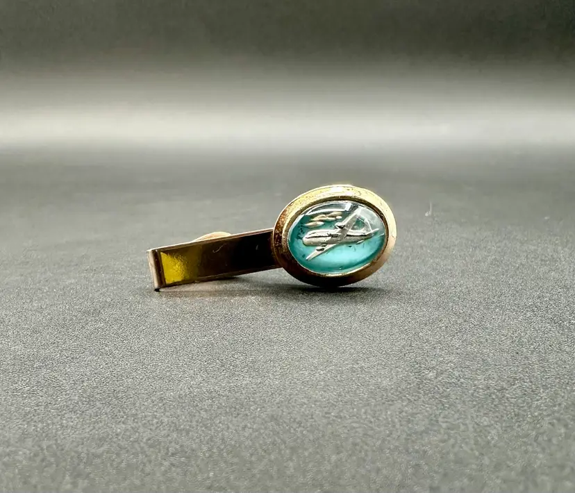 Vintage Bubble Glass Airplane Theme Tie Bar Clip 2.5”