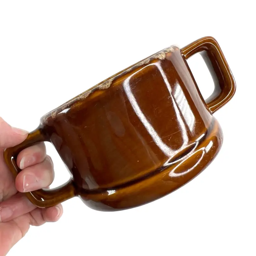 BTC USA Pottery. French Onion / Chili Crock Bowl. 1980s. 4-1/2” across top x 2-1/2” deep (3” tall).