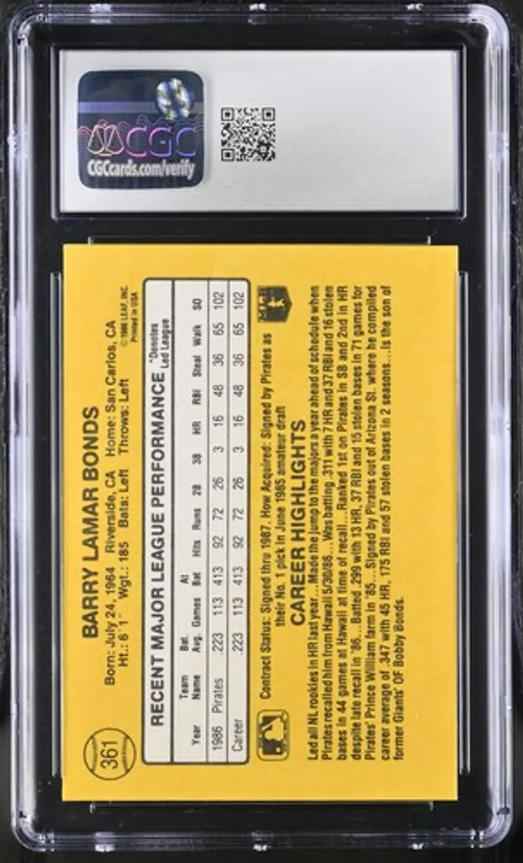 1987 Donruss Barry Bonds #361 Rookie Card