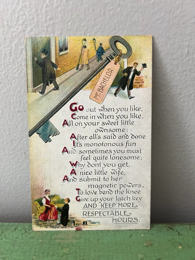 Vintage Postcard- Funny Bachelor Poem 1910s. Unposted- No writing. Wedding Ephemera