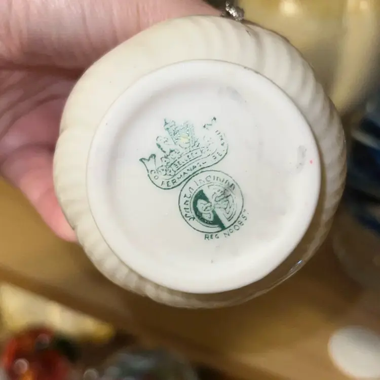 Belleek Ribbon & Bow Creamer Older Green Mark 3.5”
