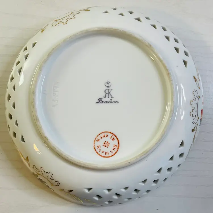 Richard Klemm Meissen Dresden Hand Painted Reticulated Bowl 6 Inch Diameter