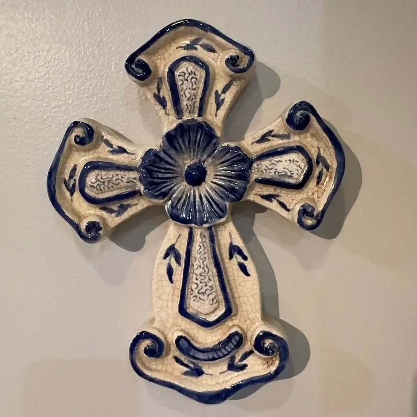 Ceramic Blue And Cream Wall Cross