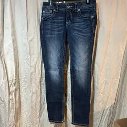 Miss Me Mid Rise Ankle Skinny Jeans Silver Sequin Western Rodeo Sz 28 Inseam 29